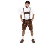 Cuir Craft Authentic Lederhosen German Bavarian Lederhosen Oktoberfest Choc Brown Short Length, Choc Brown, 32