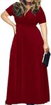 POSESHE Women's Plus Size V Neck Formal Wedding Dresses Cocktail Party Summer Dress Wine Red Large