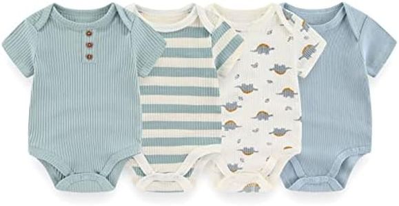 ZAV Solid Unisex Short Sleeve Baby Boy Girl Bodysuits 4-pack Cotton Cartoon Baby Rompers Soft Newborn Outfits