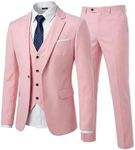 YND Men's Slim Fit 3 Piece Suit Set with Stretch Fabric, One Button Blazer Vest Pants, Solid Party Wedding Dress, Jacket Waistcoat and Trousers with Tie Light Pink
