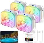 HL Pool Lights,Rechargeable Submersible LED Lights with Remote,Waterproof Magnetic Floating Light,Underwater Battery Spotlight for Above Ground/Inground Swimming Pools,Hot Tubs,Fountains-4 Pack