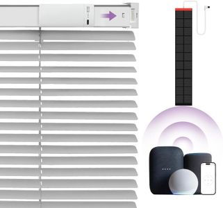 Hapadif Motorized Blinds with Remote Control, Blackout Smart Blinds for Windows, Horizontal Window Electric Blinds Cordless【Solar Powered Blinds】 Custom Automatic Blinds Silver 46" Wx64 H
