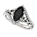 Solitaire Engagement Rings 1 CT Marquise Black Diamond Rings Modern Black Onyx Ring For Women 925 Sterling Silver Wedding Rings Promise Gifts, Stone Gemstone, Moissanite