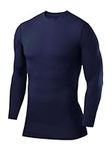 PowerLayer Compression Shirt for Men, Thermal Long Sleeve Tops Men Base Layers Men Running Cycling Gym Top Shirt - Navy, S