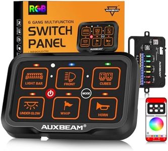 Auxbeam 6 Gang Switch Panel Bluetooth AR-600 RGB Large Button Auxiliary Switch w/Toggle Momentary Pulsed Switch Pod Backlit Off Waterproof 12-24V Panel Pod for UTV Boat Truck RV 3 Years Warranty