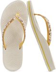 KuaiLu Women's Rhinestone Flip Flops with Comfort Arch Support Yoga Mat Cushion Sandals Fashion Summer Beach Travel Walking Thong Orthopedic Sandles Slip on Plantar Fasciitis Turmeric 9