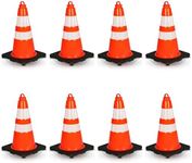 Pyle 8-Pack Traffic Safety Cones 18" inch High Visibility, Reflective Collars, PVC Durable Construction Orange Cones, w/Easy to Carry Hook, Sturdy for Traffic, Home, Parking, Road Safety, Driveway