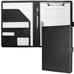 Mymazn A4 Clipboard Folder Conference Folder, Faux Leather Clipboard with Cover for Legal Pad, Portfolio Folder A4 Clip Board with Storage, A4 Organiser for Business (Black)