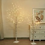 EAMBRITE White Christmas Twig Trees Set of 6FT, 5FT Birch Tree with Warm White LEDs Timer Mains Powered with Waterproof Adaptor for Outdoor and Indoor Christmas Decorations