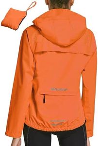 BALEAF Women's Running Rain Jackets Waterproof Windbreaker Light Outdoor Cycling Winter Sports Jackets Reflective Packable Hooded Orange XXL