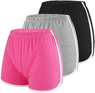Motarto 3 Pack Cotton Sports Shorts Athletic Shorts Yoga Dance Summer Short Pants, Black, Light Gray, Light Hot Pink, Small