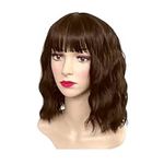 SKHAOVS Curly Fancy Dress Wigs with Hair Bangs Short Wavy Curly Women Fresh Bright Synthetic Ordinary Flat Bangs Bob Wig Cosplay Party Wigs Women's Shoulder Length Halloween Girl Wigs (Brown)