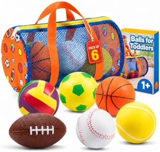 Foam Sports Balls For Toddlers 1-3, 6 Piece Soft Sports Balls with Soccer, Basketball, Football, Baseball, Tennis & Volleyball - Indoor & Outdoor Toddler Boys & Girls Ball Toys with Mesh Storage Bag
