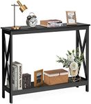 Giantex Industrial 2-Tier Console Table, Rustic Sofa Side Table with Storage Shelf, X-Design Bookshelf Narrow Accent Table for Entryway Hallway Living Room (Model 1, Black)