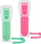 Yosikr Wii Controller 2 Pack, Wii Remote Controller with Silicone Case and Wrist Strap Compatible for Wii/Wii U (Pink and Green)