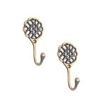 FAPBADRI Multipurpose Hooks, Used to Hang Clothes, Bags, Coats, Curtain Hold Backs, Keys, Colour - Antique Gold, Material - Brass, Jaali Design, Screws and Wallplugs Included, Pack of 2 Pieces