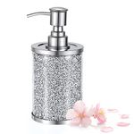 BTSKY Sparky Glass 350ml/12 Oz Soap Dispenser Bottle - Crushed Diamonds Wash Hand Liquid Dish Detergent Shampoo Lotion Refillable Dispenser Bottle with Stainless Steel Pump for Kitchen Bathroom Sink