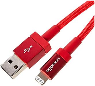 Amazon Basics Nylon USB-A to Lightning Cable Cord, MFi Certified Charger for Apple iPhone 14 13 12 11 X Xs Pro, Pro Max, Plus, iPad, Red, 1.8 M