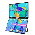 Virzen Triple Screen Extender 120hz 18.5" Portable FHD 1080P Monitor Folding Stacked Travel Monitor Automatic Rotation for Windows Mac OS Kickstand VESA Mountable（No Driver）