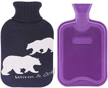 HomeTop Premium 2 Liter Classic Rubber Hot Water Bottle w/Elegant Polar Bear Knit Cover (2L, Navy Blue/Purple)