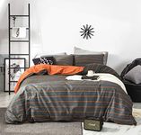 YuHeGuoJi Dark Grey Striped Duvet Cover King Size 100% Cotton Orange Gingham Duvet Cover 3 Pcs Set 1 Reversible Grid Plaid Duvet Cover with Zipper Ties 2 Pillowcases Farmhouse Geometric Bedding Set