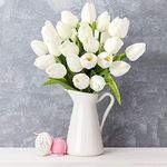 SATYAM KRAFT 10 Pcs Artificial Foam Lily Tulip Fake Flowers Sticks Decorative Items for Diwali,Gifting, Home Decor, Office, Bedroom, Balcony, Deepawali Decoration Items (Without Vase Pot) (White)