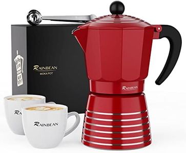 RAINBEAN Espresso Maker 6 Cups Moka Pot Set, Steam Italian Stovetop Coffee Makers Percolator, Aluminum Ripple Ring Design, Easy To Use & Clean (6 Cups/300ml, Red)