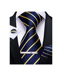 DiBanGu Blue Yellow Stripe Tie for Men Silk Woven Necktie Pocket Square Cufflink Tie Clip Set Formal