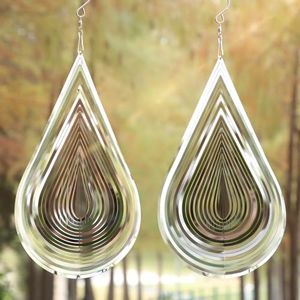 Wind Spinner Flowing-Light Effect Courtyard Decorations Made of Stainless Steel House Hanging Decoration 12“x 8“ Spinners with a 360° Rotating Hook (2 pcs Water Drop-Silver)