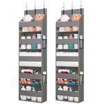 Lifewit 2 Pack Over the Door Organizer, 5 Shelf Clear Window Hanging Storage with 4 Mesh Side Pockets, Anti Tilt 40 lbs Load Behind Door for Pantry, Nursery, Bathroom, Bedroom, Kitchen, Dorm, Grey