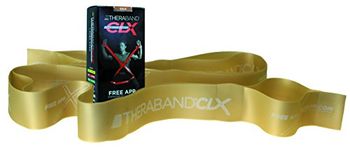 TheraBand CLX Resistance Band with Loops, Fitness Band for Home Exercise and Full Body Workouts, Portable Gym Equipment for Home Training, Gift for Athletes, Individual 5 Foot Band, Gold, Max, Elite