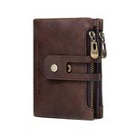 Contacts Mens Genuine Leather Bifold Double Zipper Coin Pocket Purse Wallet (Dark Coffee)