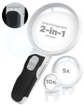 iMagniphy Handheld Magnifying Glass with Light- 2 Lens for 2.5X & 5X- Lighted Large Magnifying Glass for Reading- Big Magnifying Glass for Seniors with Macular Degeneration for Inspection, Soldering