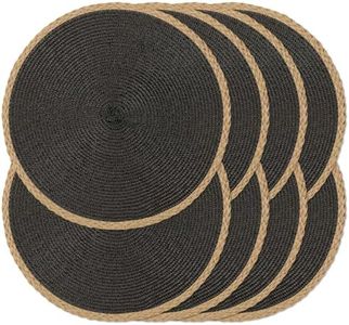 Noctiflorous Round Braided Placemats Set of 8 Table Mats 15 Inches Washable Heat Resistant for Dining Table Non-Slip Indoor Outdoor Place Mats for Thanksgiving Christmas Easter(Black Thin Edge 8)