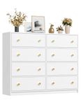 Nicehill White Chest of Drawers with 8 Drawers, Wooden Frame & Gold Handles, Fabric Chest of Drawers for Bedroom, Living Room, Hallway, Entryway, White