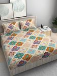 DECOMIZER Cotton Feel All Around Elastic Fitted Glace Printed Queen Size Double Bed Bedsheet with 2 Large Pillow Covers Fits Upto Mattress 10 to 12 inches,Size - 60 x 78 x 10 Inches, Quad Flower
