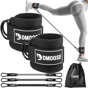 DMoose Fitness Ankle Strap with Tube Resistance Band for Cable Machines - Padded Ankle Cuff & Durable Tube Band for Glute Kickbacks, Leg Workouts, Hip Abduction, Resistance Training