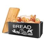 JIGUOOR Black Bread Box, Large Space Saving Vertical Metal Bread Box with Wooden Cutting Board Lid, Holds 2+ Loaves, Farmhouse Bread Bins for Kitchen Bread Storage,Kitchen Parts Box