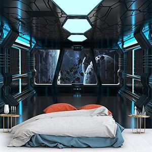 GLWYHY - 3D Technology Space Station Wallpaper Space Bedroom Children's Room Blue Mural Aesthetics Machinery Large TV Background Wall Paintings - 108"x75"（W X H）