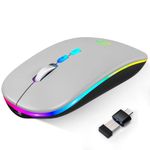 LED Wireless Mouse, Slim Rechargeable Silent Bluetooth Mouse, Portable USB Optical 2.4G Wireless Bluetooth Two Mode Computer Mice with USB Receiver and Type C Adapter (Grey)