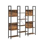 VASAGLE Bookcase, Bookshelf with 14 Shelves, Metal Frame, Shelf Unit for Living Room, Home Office, Industrial Style, 24 x 158 x 166 cm, Rustic Brown and Ink Black LLS107B01