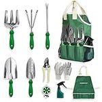 GardenHOME 11Pcs Hand Tool Set Equipment with Tote Bag Adjustable and Apron, Gardening Kit for Women