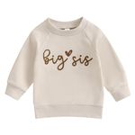 Toddler Girls Big Sister Sweatshirt Little Sis Matching Outfit Baby Boy Brother Long Sleeve T Shirts Tops Lil BRO Tees Clothes (Big SIS 2-Beige, 18-24 Months)