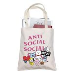 K-pop Characters Tote Bag Singer Merch Anxiety Moms Tote Bag Introvert Gift BT21 Inspired Tote Singer Fan Gift K-pop Merchandise (Anti Social Tote CA)