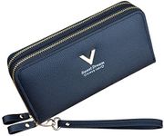 Ladies Purse Wallet with Double Zipper Coin Purse PU Leather Phone Wallet for Women Large Capacity Long Clutch Wallet with Multiple Card Slots Wristlet Wallet (Black2)