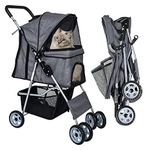 Dog Stroller for Small Dogs,Pet Stroller Strolling Cart 4 Wheels Folding Pet Gear Lightweight Waterproof with Storage Basket for Puppy Small Medium Dogs Cats for Travel (Grey)