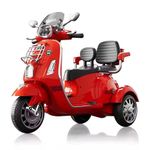 Kawaii Kids Vespa 12v Battery Operated Rechargeable Ride On Scooter with Music & Lights | Kids Age : 2-7 | Electric Rideon for Kids (Red, Double Seater)
