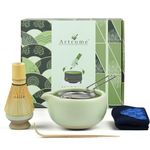 Artcome 7 Pcs Complete Matcha Tea Ceremony Kit for Tea Ceremony, Bowl with Pouring Spout, Whisk, Tea Scoop, Matcha Powder Strainer, Matcha Tea Set for Making Usucha, Koicha and Matcha Latte (Green)