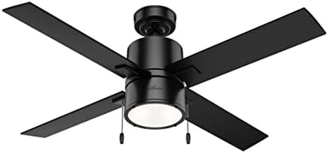 HUNTER, Ventilatore da soffitto con catena, Beck, ventilatori con luce per interni, 4 pale reversibili, colore nero opaco, 52 pollici, modello 54215