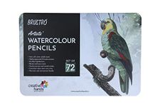 BRUSTRO Artists Watercolour Pencils | Set of 72 Colors in Elegant tin Box |4mm Leads, Non-toxic, Break-resistant, Bold Strokes, Suitable for Blending, Layering